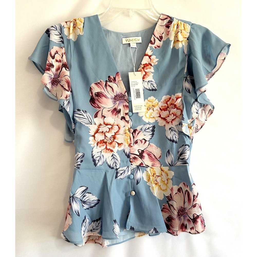 Yumi Kim Top Womens Size XXS Blue Floral Sonoma Courage Peplum